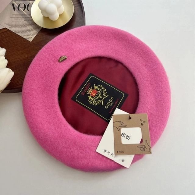 Metal Plate Wool Beret Hat