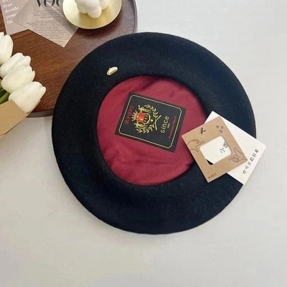 Wool Hat Plate Beret Metal