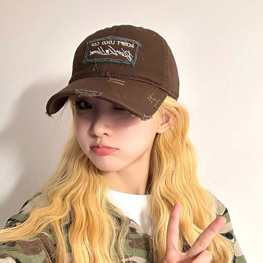 Applique Distressed Lettering Baseball Cap