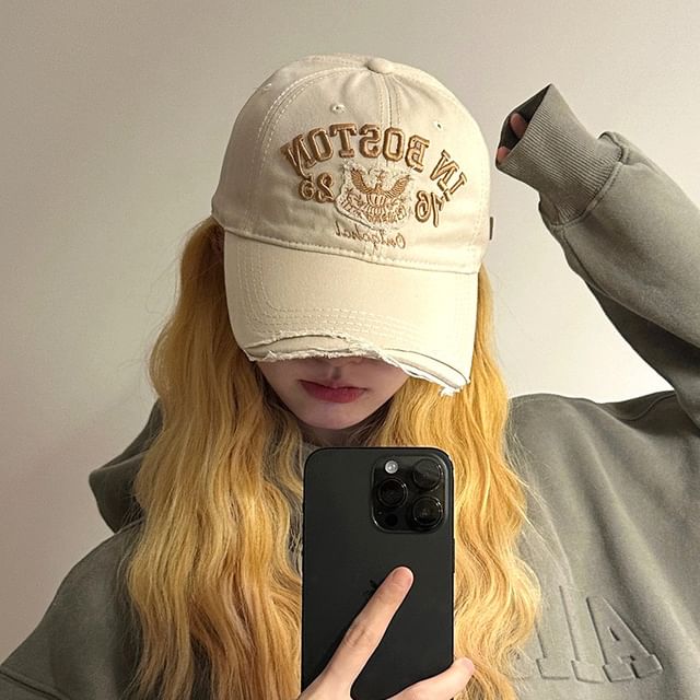 Baseball Lettering Cap Distressed Embroidered