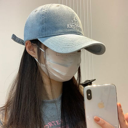 Baseball Embroidered Cap Washed Lettering Denim