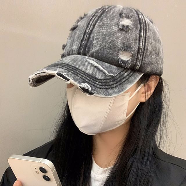 Baseball Washed Distressed Cap Denim