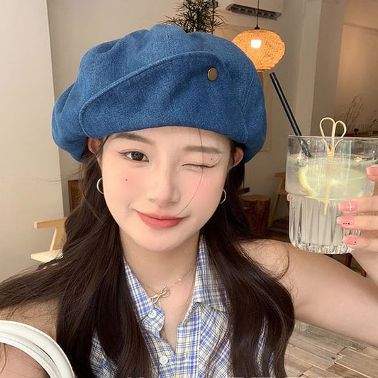 Washed Denim Newsboy Cap