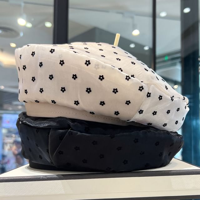 Mesh Print Beret Floral