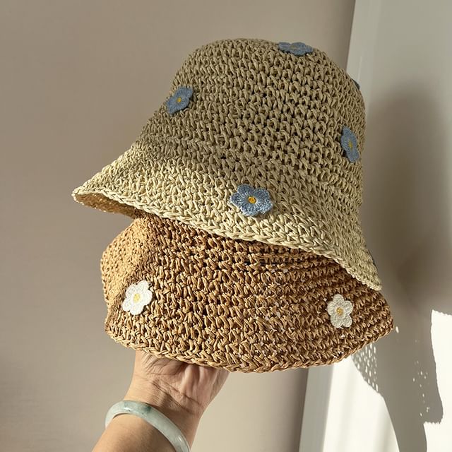 Accent Floral Bucket Straw Hat
