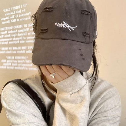 Cap Baseball Lettering Embroidered Distressed