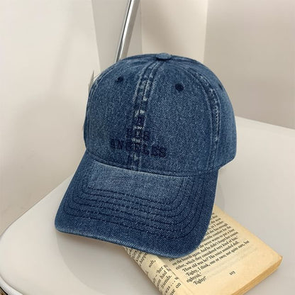 Baseball Embroidered Cap Washed Lettering Denim