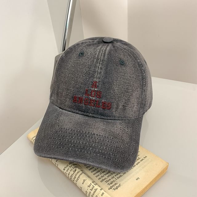 Baseball Embroidered Cap Washed Lettering Denim