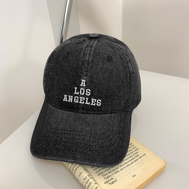 Baseball Embroidered Cap Washed Lettering Denim