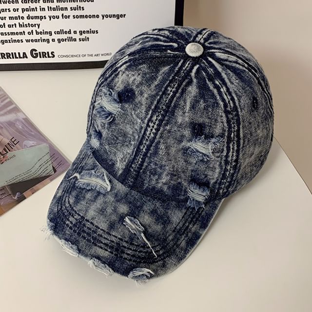 Baseball Washed Distressed Cap Denim