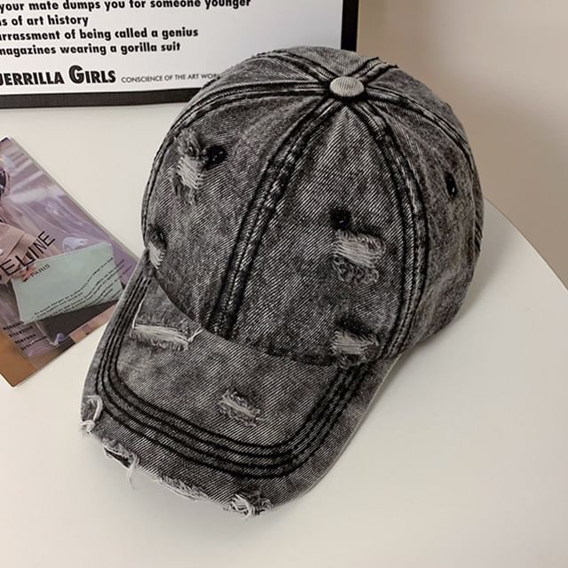 Baseball Washed Distressed Cap Denim