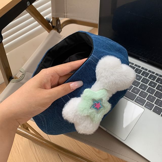 Accent Beret Denim Washed Bone