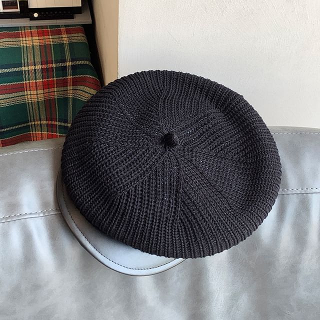 Knit Newsboy Faux Panel Leather Cap