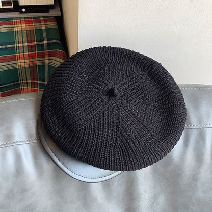 Knit Newsboy Faux Panel Leather Cap