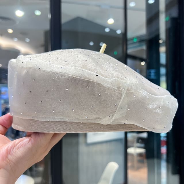 Mesh Rhinestone Beret