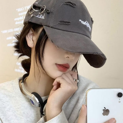 Cap Baseball Lettering Embroidered Distressed