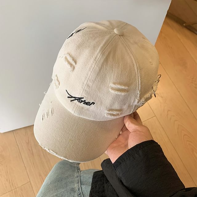 Cap Baseball Lettering Embroidered Distressed