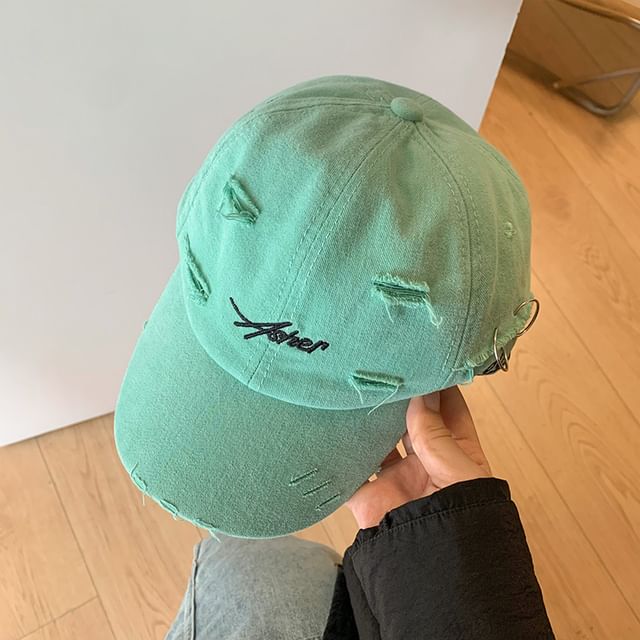 Cap Baseball Lettering Embroidered Distressed