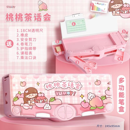 Cartoon Plastic Pencil Case / Scheduler / Scissors / Eraser / Masking Tape / Set