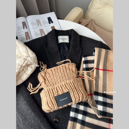 Applique Lettering Cat Ear Beanie Knit