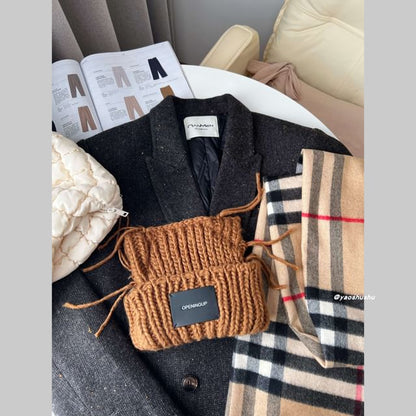 Applique Lettering Cat Ear Beanie Knit