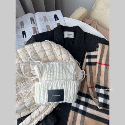 Applique Lettering Cat Ear Beanie Knit