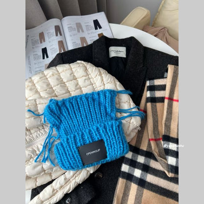 Applique Lettering Cat Ear Beanie Knit