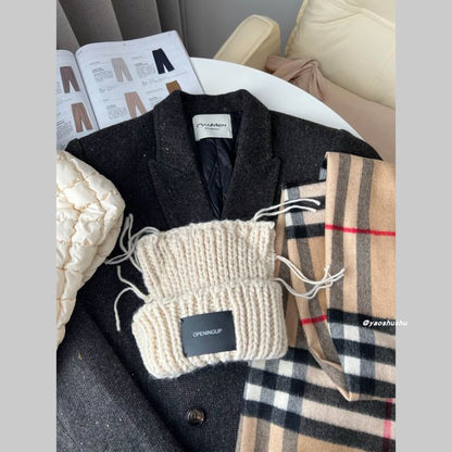 Applique Lettering Cat Ear Beanie Knit