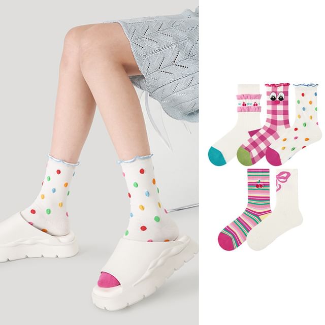 Set Of 5 Pairs: Pattern Crew Socks