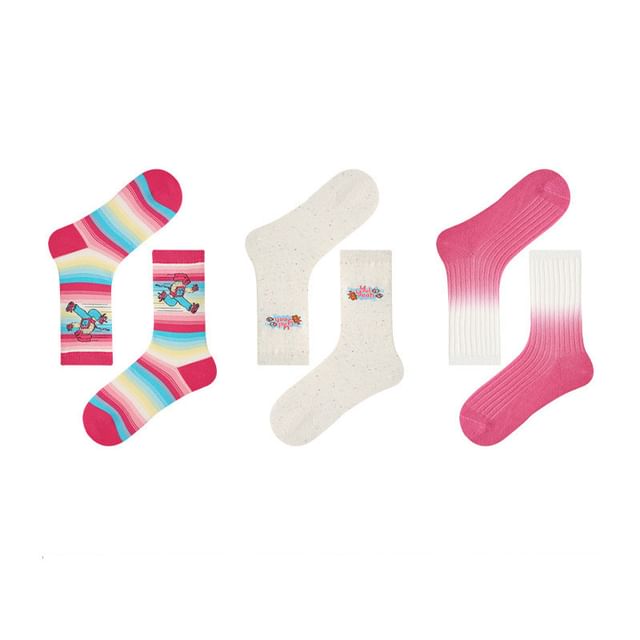 Set Of 3 Pairs: Print Crew Socks