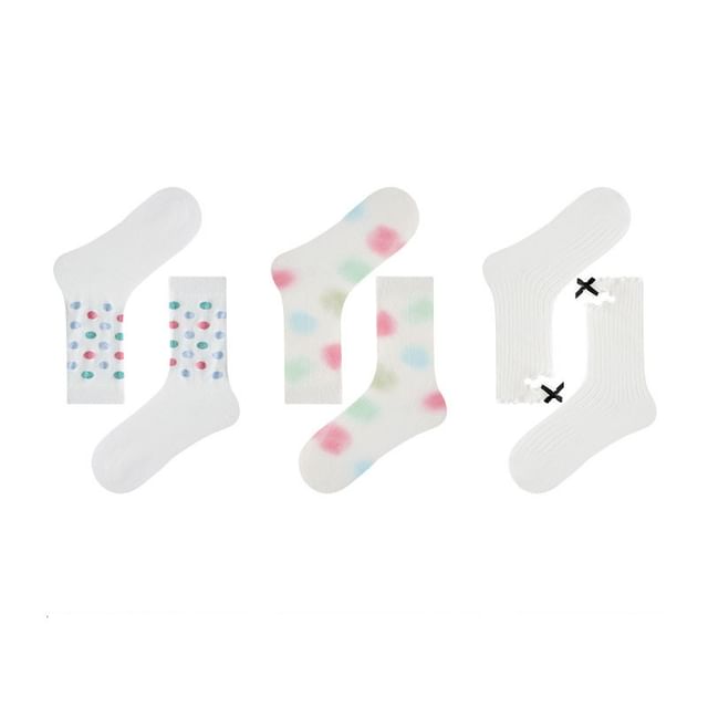 Set Of 3 Pairs: Print Crew Socks