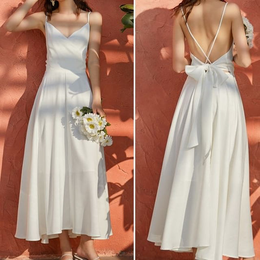 Strap A-Line Spaghetti V-Neck Maxi Plain Dress