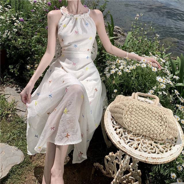 Star Pattern Dress Sleeveless A-Line Midi