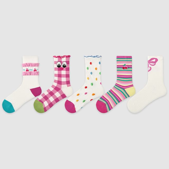 Set Of 5 Pairs: Pattern Crew Socks