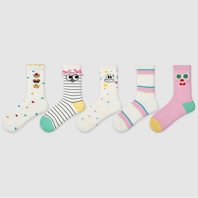 Set Of 5 Pairs: Pattern Crew Socks