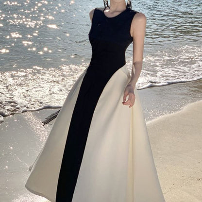 Maxi Dress A-Line Two Sleeveless Tone Crewneck