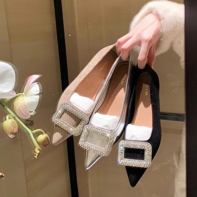 Flats Rhinestone Pointy Buckled