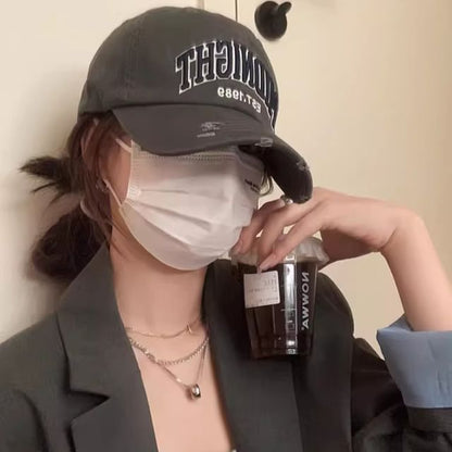 Lettering Baseball Cap Distressed Embroidered