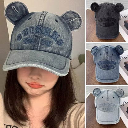 Bear Ear Denim Baseball Cap