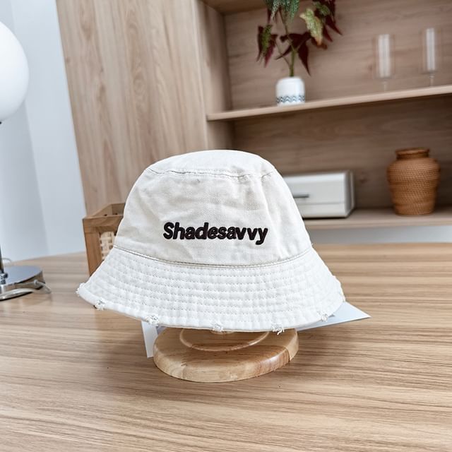 Lettering Embroidered Distressed Bucket Hat