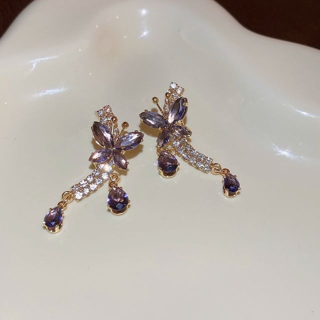 Rhinestone Butterfly Drop Earring