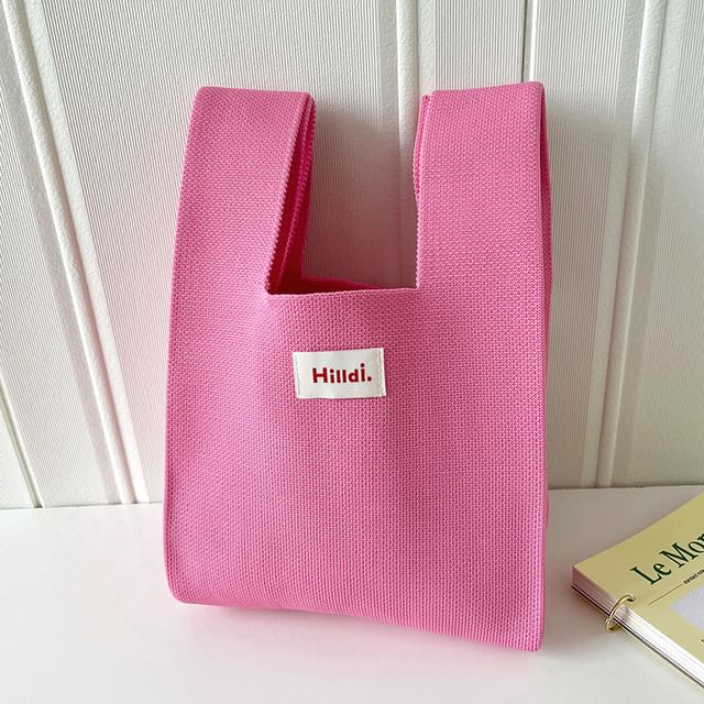 Lettering Applique Bag Knit Tote