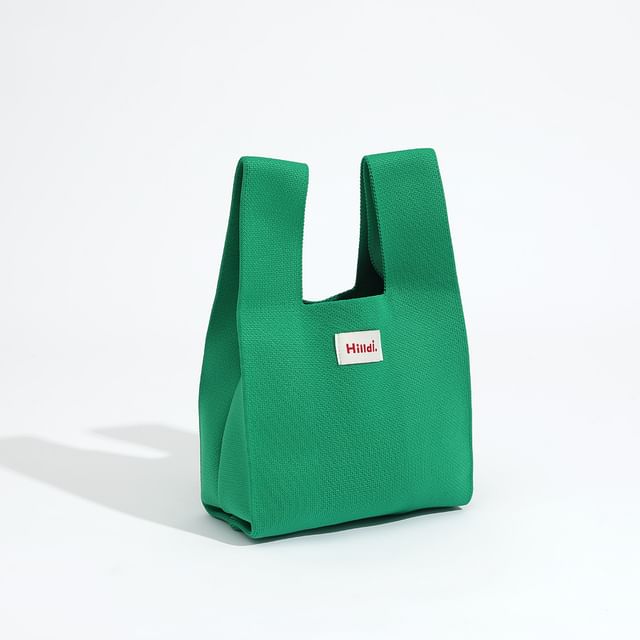 Lettering Applique Bag Knit Tote