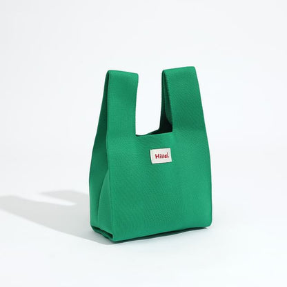 Lettering Applique Bag Knit Tote