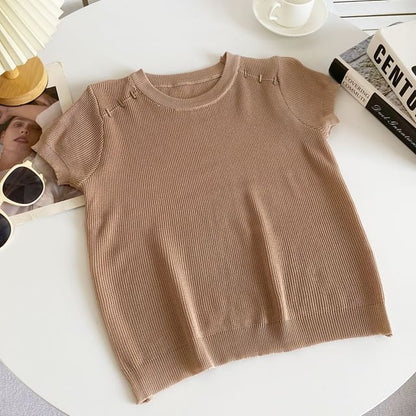 Short-Sleeve Crewneck Plain Knit Top