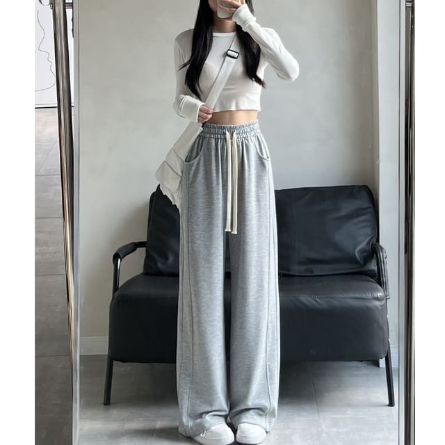 High Rise Wide Leg Plain Sweatpants