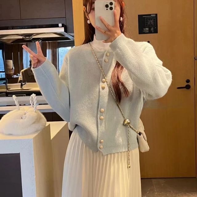 Pearl Plain Faux Buttoned Cardigan