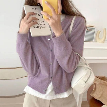 Plain Cardigan Button-Up