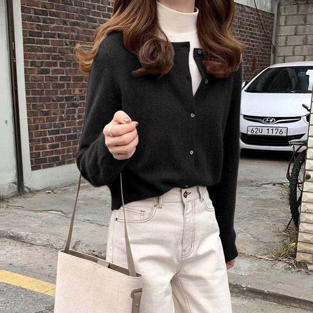 Plain Cardigan Button-Up