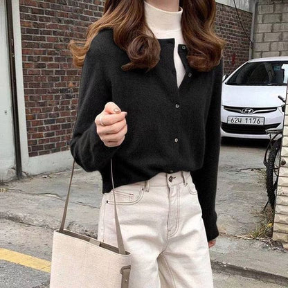 Plain Cardigan Button-Up